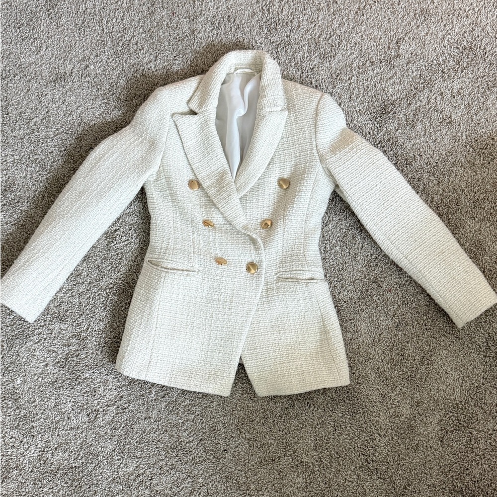 Zara White Double-Breasted Women's Blazer